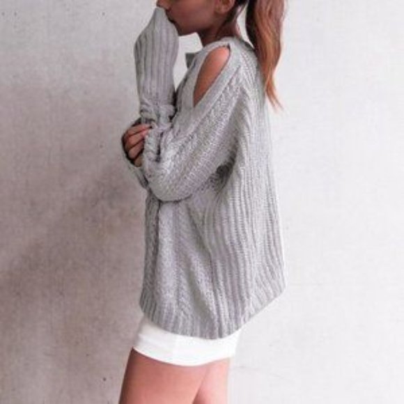 Knit Cold Shoulder Gray Sweater High Neck Small - Picture 3 of 4